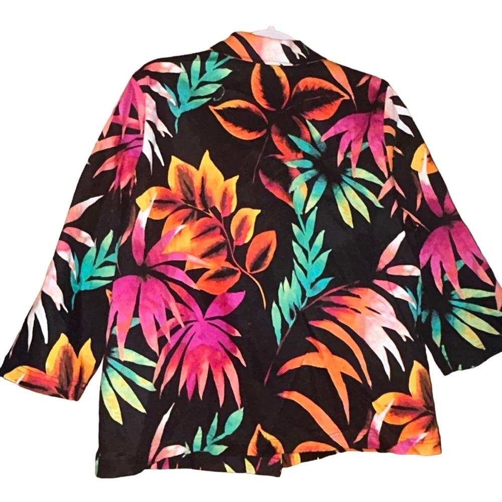 Additions Chicos Womens Jacket Sz 2 Button Front 3/4 Sleeves Floral tropical L